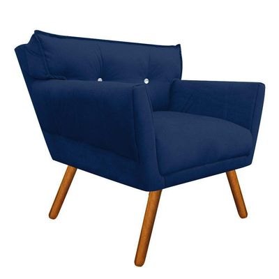 Kit 02 Poltronas Anitta Azul Com Strass Pés Palito Castanho