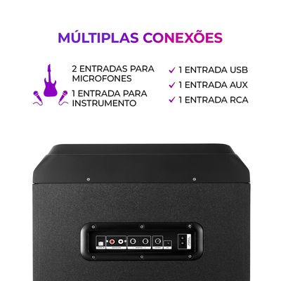 Torre de Som AIWA T2W -02 2300W 2Woofers10" Bluetooth RGB USB FM DJ BIV