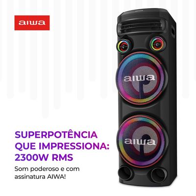Torre de Som AIWA T2W -02 2300W 2Woofers10" Bluetooth RGB USB FM DJ BIV