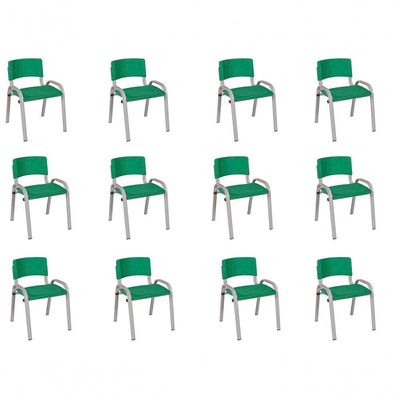 Kit 12 Cadeira Iso Infantil Creche, Escola Base Cinza Verde Escuro