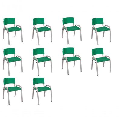 Kit 10 Cadeira Iso Infantil Creche, Escola Base Cinza Verde Escuro