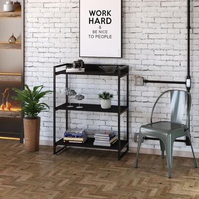 Estante Kuadra 80x40x104cm C/03 Prateleiras Preto ônix / Est.preta Preto ônix / Est.preta