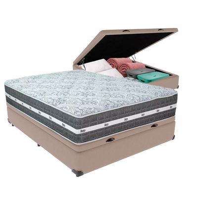 Cama Box Baú Bege E Colchão Black Graphite Molas Ensacadas Casal 138x188x27