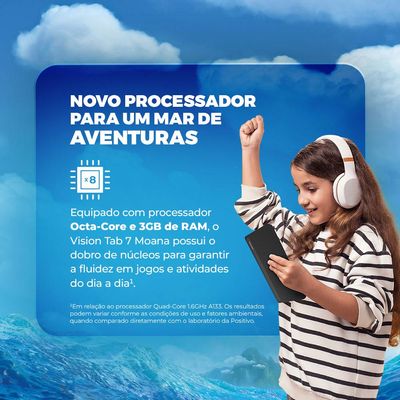 Tablet Positivo Vision TAB 7 Moana Tela 7”, 64GB, 3GB RAM Octa Core, 2 Capas de Proteção – Preto