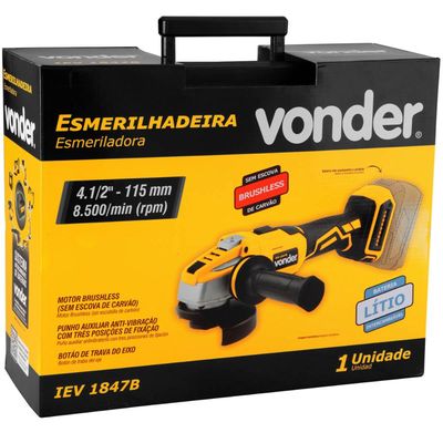Esmerilhadeira 41/2" Bateria Intercambiável 18V Antivibração Vonder 3 Posições Fixação