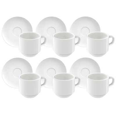 Conjunto Xícaras de Café com Pires em Porcelana 100ml Tramontina 12 Peças