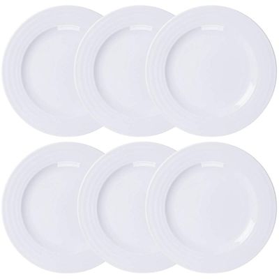Conjunto 6 Pratos Rasos Porcelana 27cm Tramontina Branco Vibrare Aba Larga Mesa de Jantar
