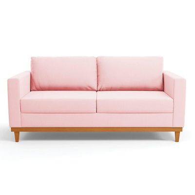 Sofá 03 Lugares Juliette Base Madeira Castanho Cor Rosa Bebê