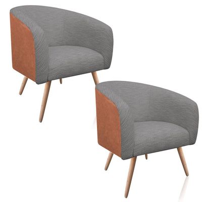 Kit 2 Poltronas Stella Corano Nozes com Linho Cinza Castanho