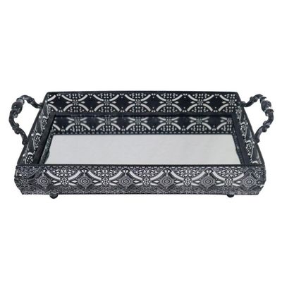 Bandeja retangular em ferro com espelho e alça L'Hermitage Bakir 29x15x10cm cor preta