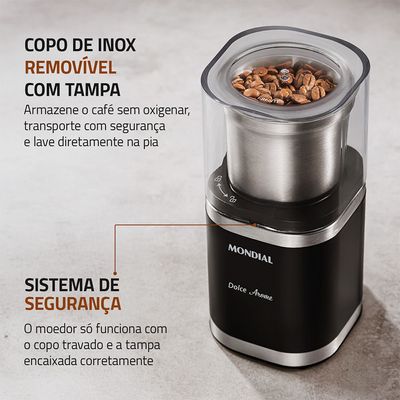 Moedor de Café Dolce Arome Mondial Preto/Inox 180W - MCF-01-BI 127V