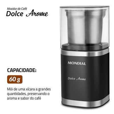 Moedor de Café Dolce Arome Mondial Preto/Inox 180W - MCF-01-BI 127V
