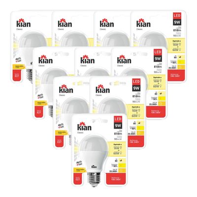 Kit 10 Lâmpadas Led 9W Kian Amarela Bivolt Bivolt