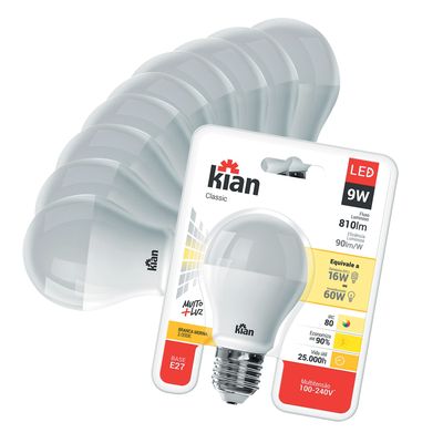 Kit 10 Lâmpadas Led 9W Kian Amarela Bivolt Bivolt