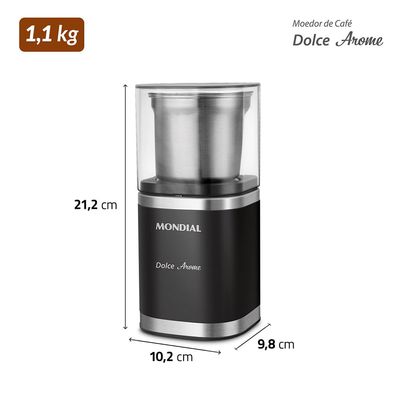 Moedor de Café Dolce Arome Mondial Preto/Inox 180W - MCF-01-BI 220V