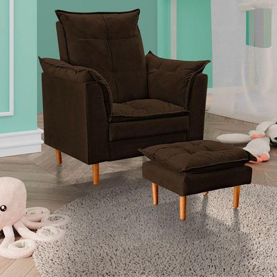Poltrona De Amamentação Quarto De Bebê Com Puff Melina Suede Marrom