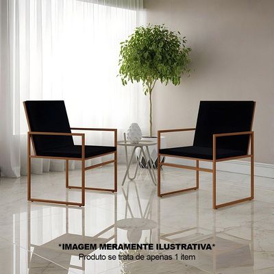 Poltrona Industrial Estofada Isa Veludo Preto Base Cobre
