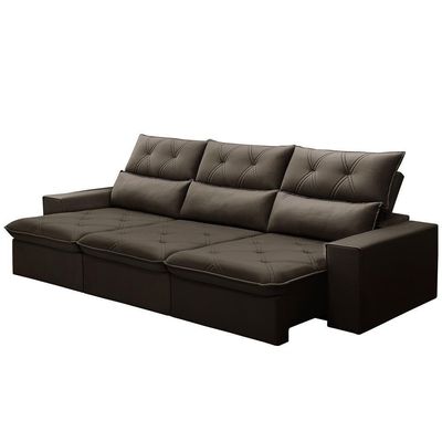 Sofá Retrátil Reclinável Para Sala 4 Lugares 290cm Aires F04 Veludo Marrom Escuro - Lyam Decor