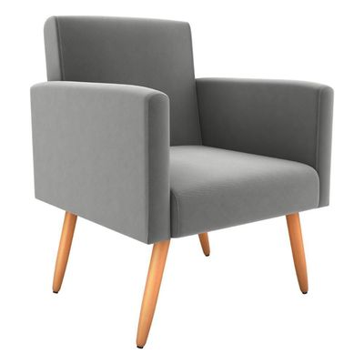 Poltrona Para Decoração Belém Suede Cinza