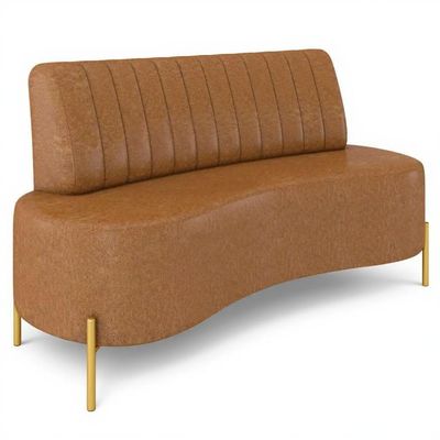 Sofá 2 Lugares 135cm Pés Aço Dourado Tamar Sintético Camel Z08 - Mpozenato