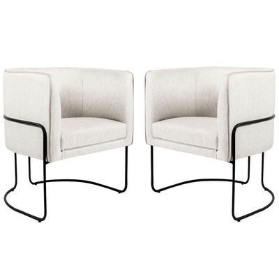 02 Poltronas Decorativas Sala De Estar Base Aço Preto Creme