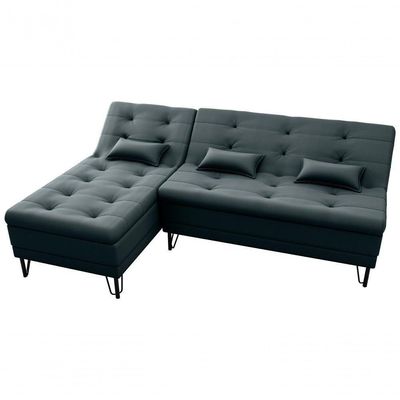 Sofá Cama 3 Lugares Com Chass Casal Luxo Premium Nice Matrix Veludo Preto