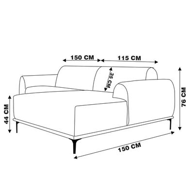 Sofá 4 Lugares com Chaise Base de Madeira Euro 265 Cm Preto