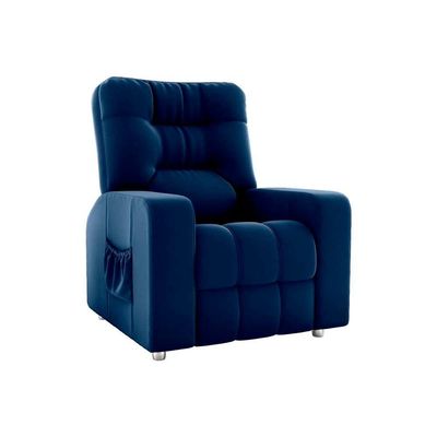 Poltrona Do Papai Reclinavel Para Descanço Azera Matrix Veludo Azul