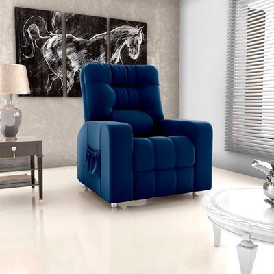 Poltrona Do Papai Reclinavel Para Descanço Azera Matrix Veludo Azul