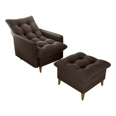 Poltrona De Amamentação Com Puff Luxo Confortável Montreal Matrix Suede Marrom