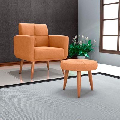 Poltrona Cadeira Com Puff Para Descanço Acabamento Premium Havana Matrix Boucle Mostarda