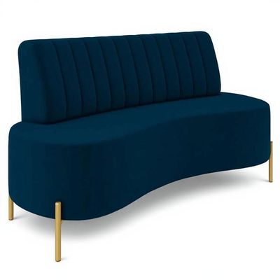 Sofá 2 Lugares 160cm Pés Aço Dourado Tamar Veludo Azul Z08 - Mpozenato