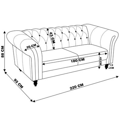 Sofá 3 Lugares 220cm Couro Fendi