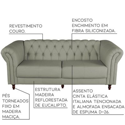 Sofá 3 Lugares 220cm Couro Fendi