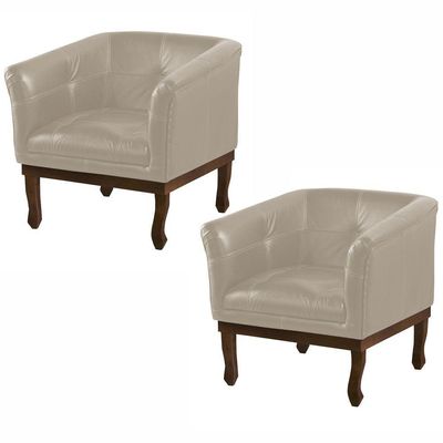 Kit 2 Poltronas Decorativa Noah Couro Bege 66 Fosco