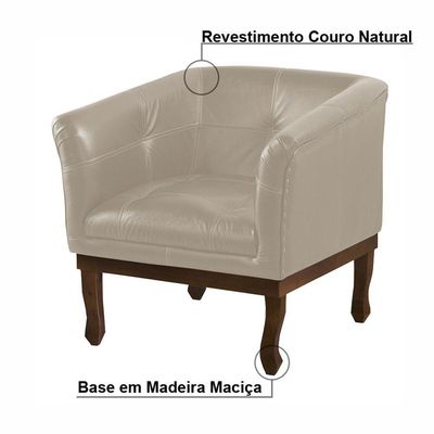 Kit 2 Poltronas Decorativa Noah Couro Bege 66 Fosco