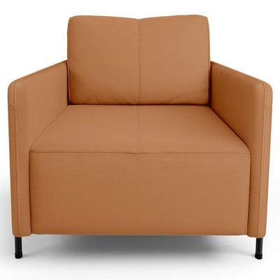 Poltrona Decorativa Para Sala Living Pés Industrial Domani L06 Couro Caramelo - Lyam Decor