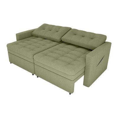 Sofá Cama Reclinável 2 Lugares Premium Com Assentos Dividido 2,20 Larg Nayla Matrix Boucle Oliva