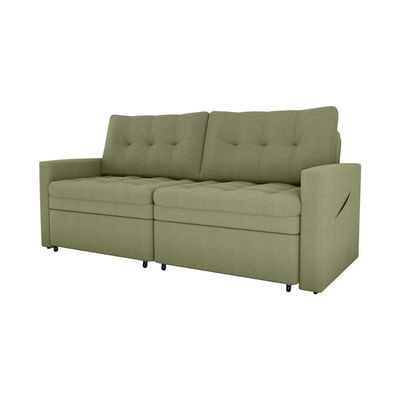 Sofá Cama Reclinável 2 Lugares Premium Com Assentos Dividido 2,20 Larg Nayla Matrix Boucle Oliva