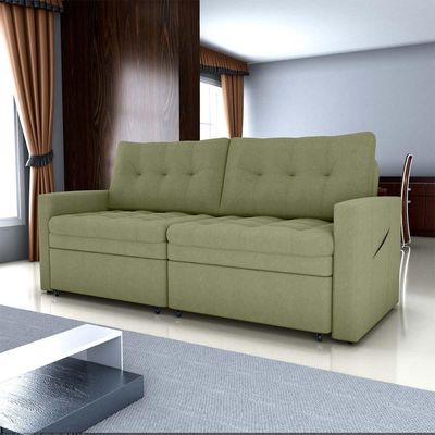Sofá Cama Reclinável 2 Lugares Premium Com Assentos Dividido 2,20 Larg Nayla Matrix Boucle Oliva