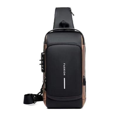 Bolsa De Ombro Mochila Masculina Impermeável Com Fechadura De Código Com Carregamento Usb Cor:preto Marrom