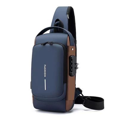 Bolsa De Ombro Mochila Masculina Impermeável Com Fechadura De Código Com Carregamento Usb Cor:marrom Azul