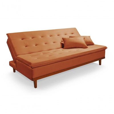 Sofá Cama Reclinável Santorini Veludo Confortável Base De Madeira Terracota 174