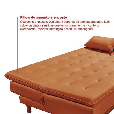 Sofá Cama Reclinável Santorini Veludo Confortável Base De Madeira Terracota 174