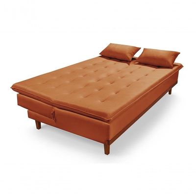 Sofá Cama Reclinável Santorini Veludo Confortável Base De Madeira Terracota 174