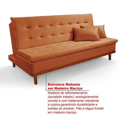 Sofá Cama Reclinável Santorini Veludo Confortável Base De Madeira Terracota 174