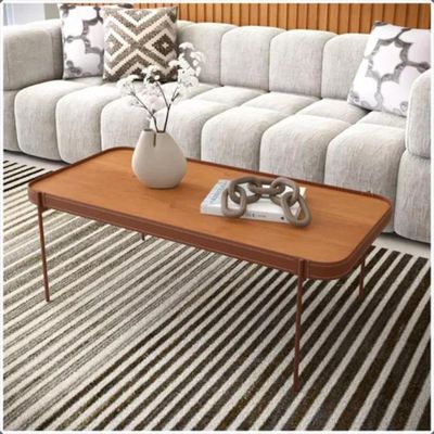 Mesa De Centro Sala De Estar Melin G 110x52 Nature Com Pes Metal Cobre