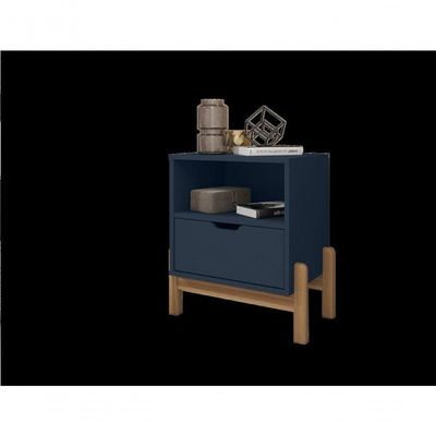 Mesa De Cabeceira C- Nicho E Gaveteiro Porta Itens Antares Azul Cobalto