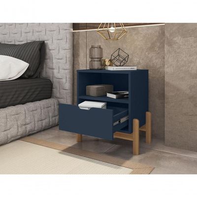 Mesa De Cabeceira C- Nicho E Gaveteiro Porta Itens Antares Azul Cobalto