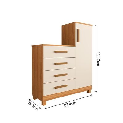Comoda Com 4 Gavetas E 1 Porta Off White Versátil Bege